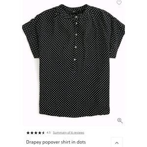 J.Crew Short-Sleeve Drapey Popover Shirt in Dots Black White Size XS